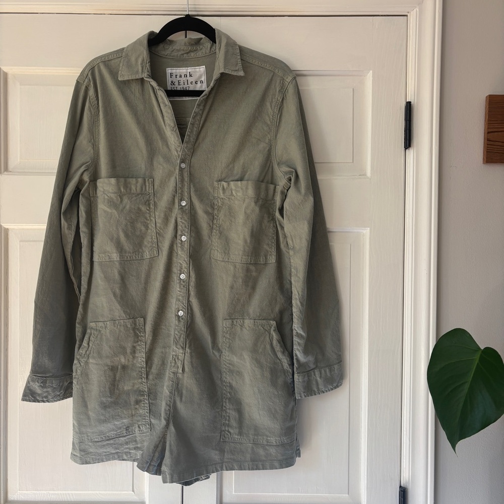 Frank & Eileen Ireland Playsuit Romper Olive Green Size Large Long Sleeve Cotton - Picture 7 of 14